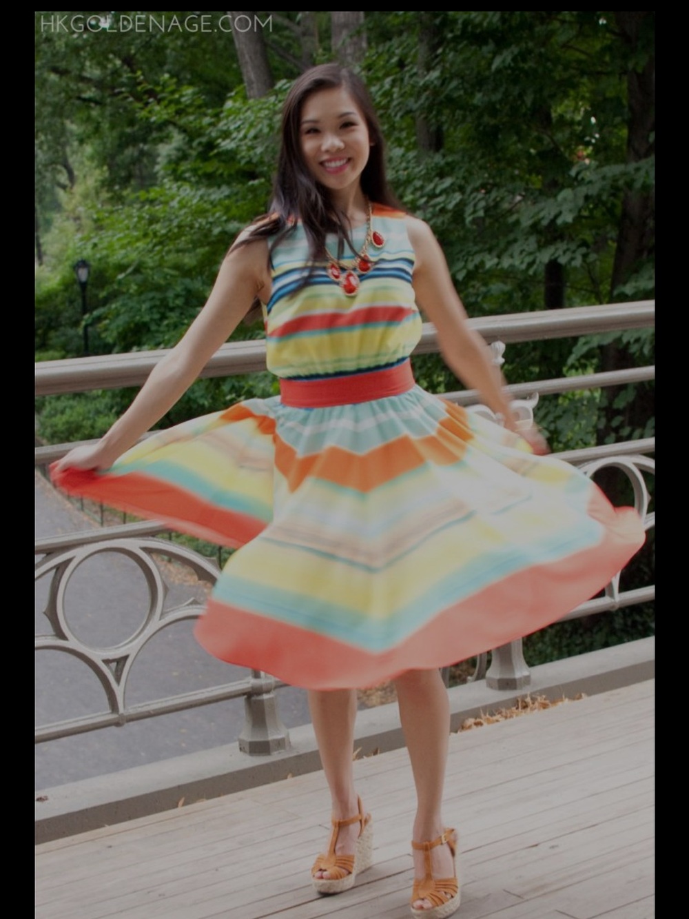 Ted Baker Multicolor Striped Dress with Coral Waistband size 4